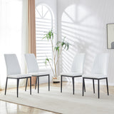 7-Piece Faux Marble Dining Set with 6 Upholstered White Chairs - White/Black