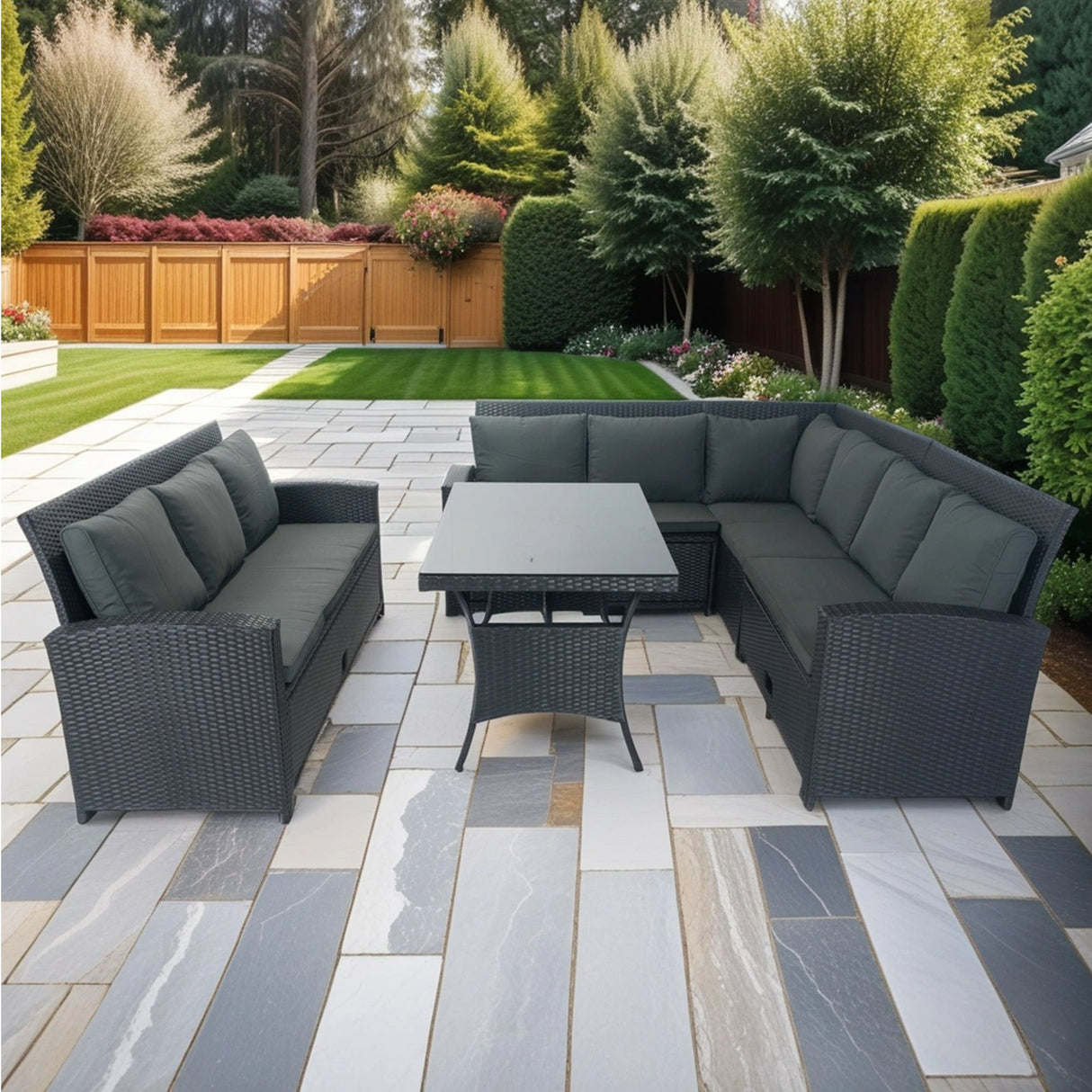 5 Piece Patio Wicker Outdoor Sectional Set 9 Seater Conversation Set With 3 Storage Under Seat