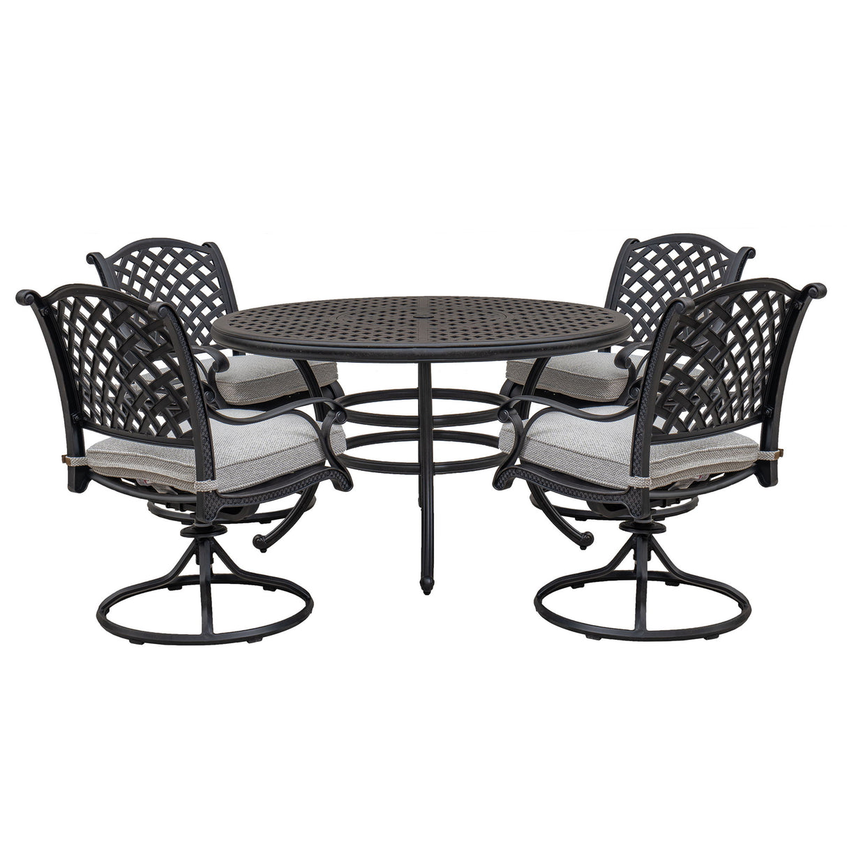 Stylish 5 Piece Aluminum Dining Set With Cushions and Swivel Rocking Chairs - Sandstorm