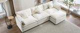 112.2" Chenille Upholstered Sofa with Ottoman and 5 Pillows - Off White