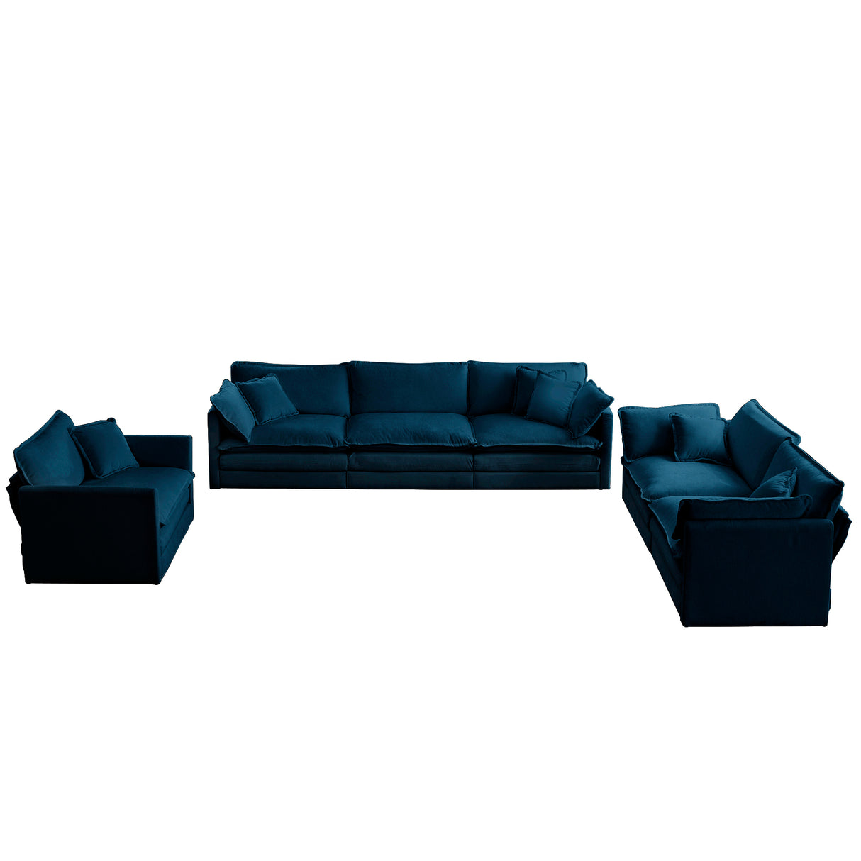 Modern Extra Deep Living Room Set Including Sofa, Love Seat and Chair - Blue Chenille