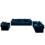 Modern Extra Deep Living Room Set Including Sofa, Love Seat and Chair - Blue Chenille