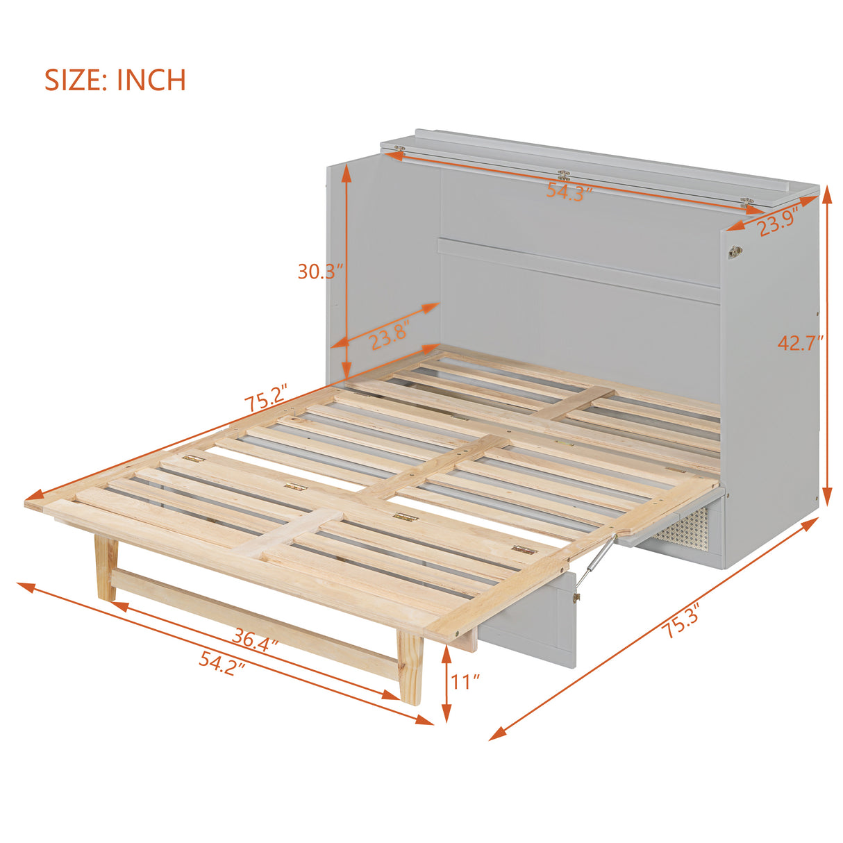 Full Size Murphy Bed with Large Drawers, Gray