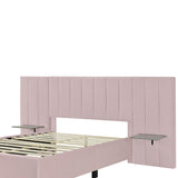 Full Size Upholstered Platform Bed with Tall Headboard, Pink