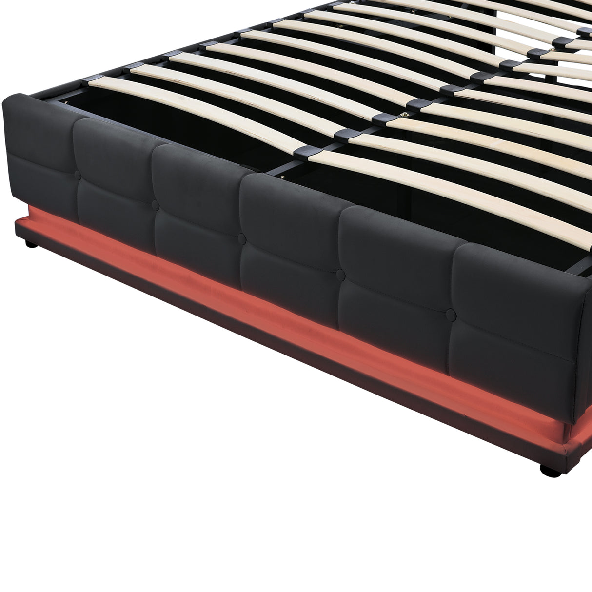 Queen Tufted Upholstered Platform Bed with Hydraulic Storage System with LED Lights and USB charger, Black