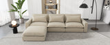 128" Chenille Cloud Sofa with Ottoman, Charging Ports and Three Back Pillows, Beige