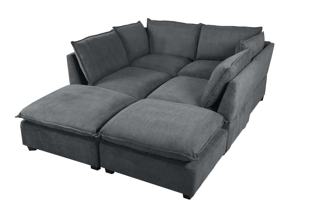 130" Linen Modular Sofa Sectional with Two Ottomans - Gray