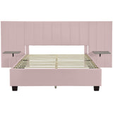 Queen Size Upholstered Platform Bed with Large Headboard - Velvet, Pink