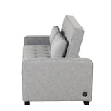 66.5" Upholstered Loveseat With Pull Out Bed, Two Throw Pillows, Dual USB Charging Port and Adjustable Backrest - Light Gray