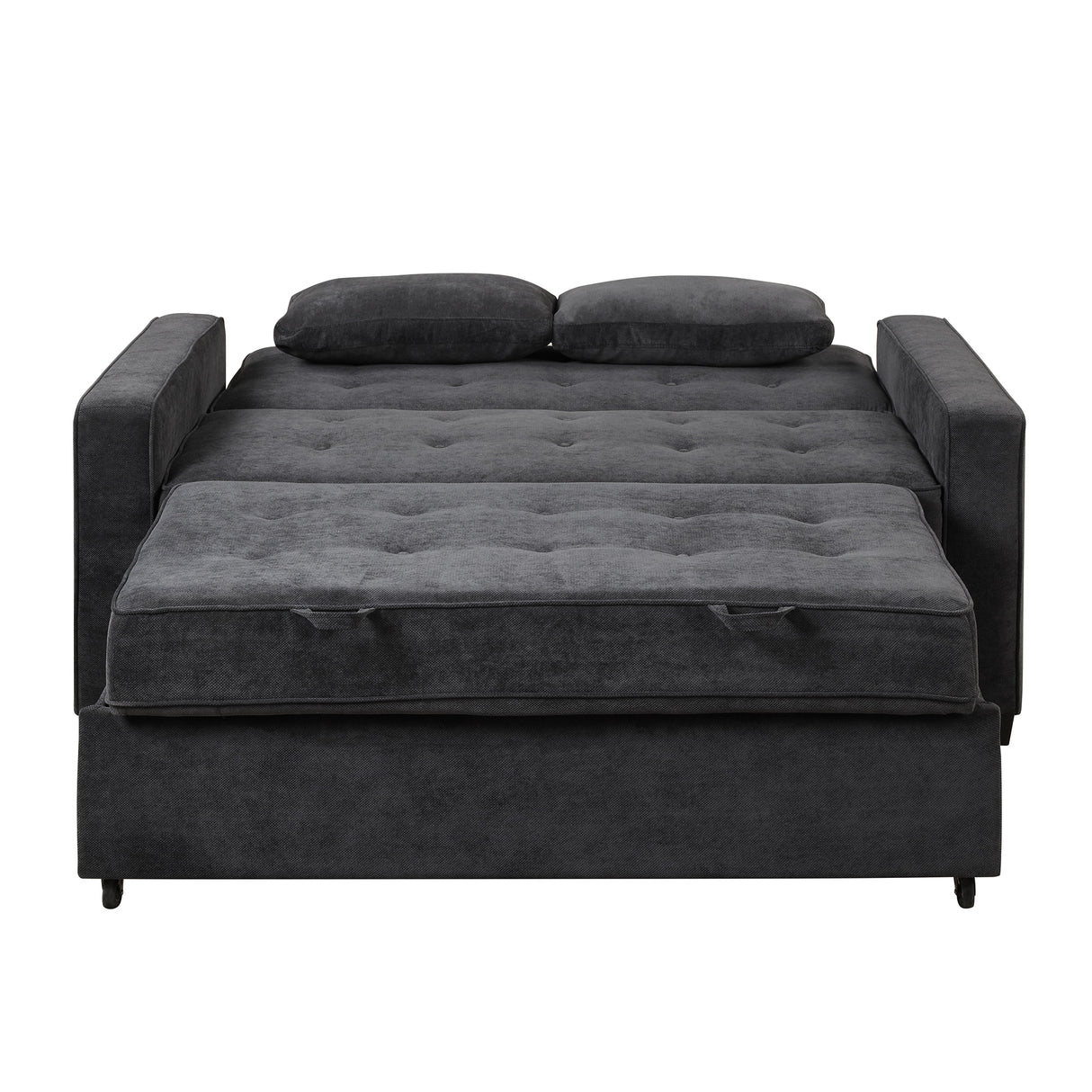 66.5" Upholstered Loveseat With Pull Out Bed, Two Throw Pillows, Dual USB Charging Port and Adjustable Backrest - Black