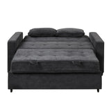 66.5" Upholstered Loveseat With Pull Out Bed, Two Throw Pillows, Dual USB Charging Port and Adjustable Backrest - Black