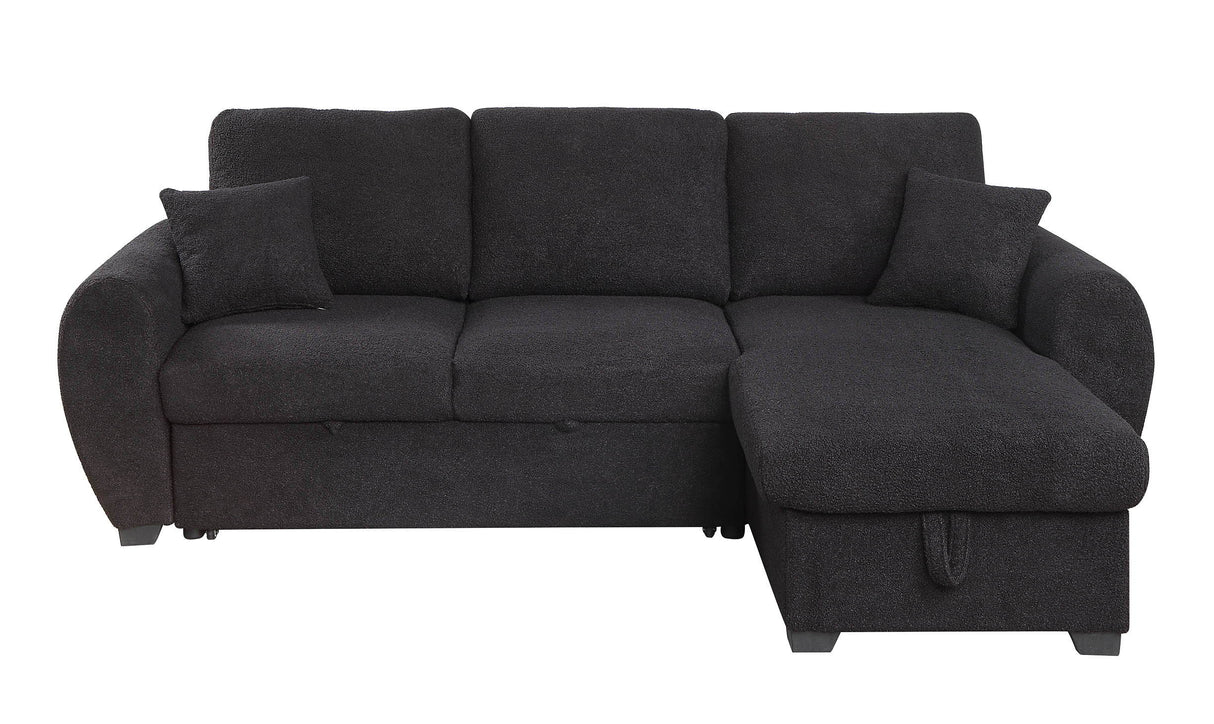 Veronica - Teddy Fleece Reversible Sleeper Sofa With Storage Chaise - Black