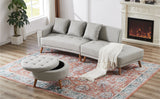 107" Contemporary Sofa with a Round Storage Ottoman and Three Removable Pillows - Grey