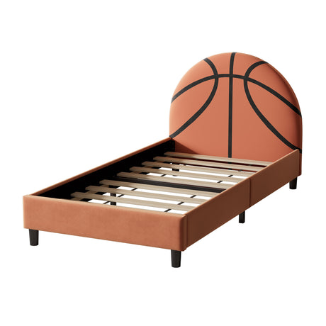 Basketball Design Upholstered Twin Platform Bed Sport Style - Orange