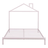 Full Size Metal Platform Bed With House-Shaped Headboard Design