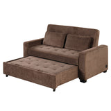 66.5" Upholstered Loveseat With Pull Out Bed, Two Throw Pillows, Dual USB Charging Port and Adjustable Backrest - Brown