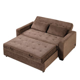 66.5" Upholstered Loveseat With Pull Out Bed, Two Throw Pillows, Dual USB Charging Port and Adjustable Backrest - Brown