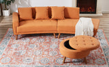 107" Contemporary Sofa with a Round Storage Ottoman and Three Removable Pillows - Orange