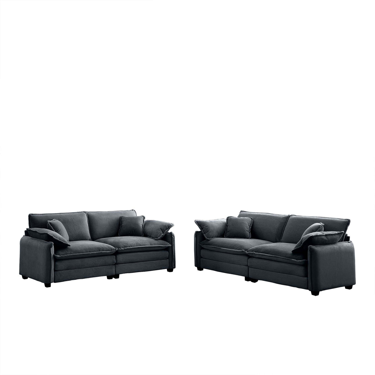 Two-Piece Corduroy Living Room Set (Sofa and Love Seat) - Gray