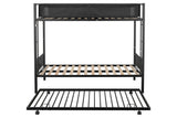 Metal Twin Over Twin Bunk Bed With Trundle/ Sturdy Metal Frame/ Noise Free Wood Slats/ Comfortable Textilene Guardrail/ 2 Side Ladders/ Space Saving Trundle/ Bunk Bed For Three/ No Box Spring Needed - Black