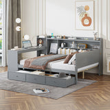 Wooden Daybed With 3 Drawers, USB Ports And Desk