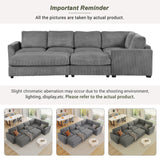 121.3" Modular Sectional Sofa with Two Movable Ottomans, Gray