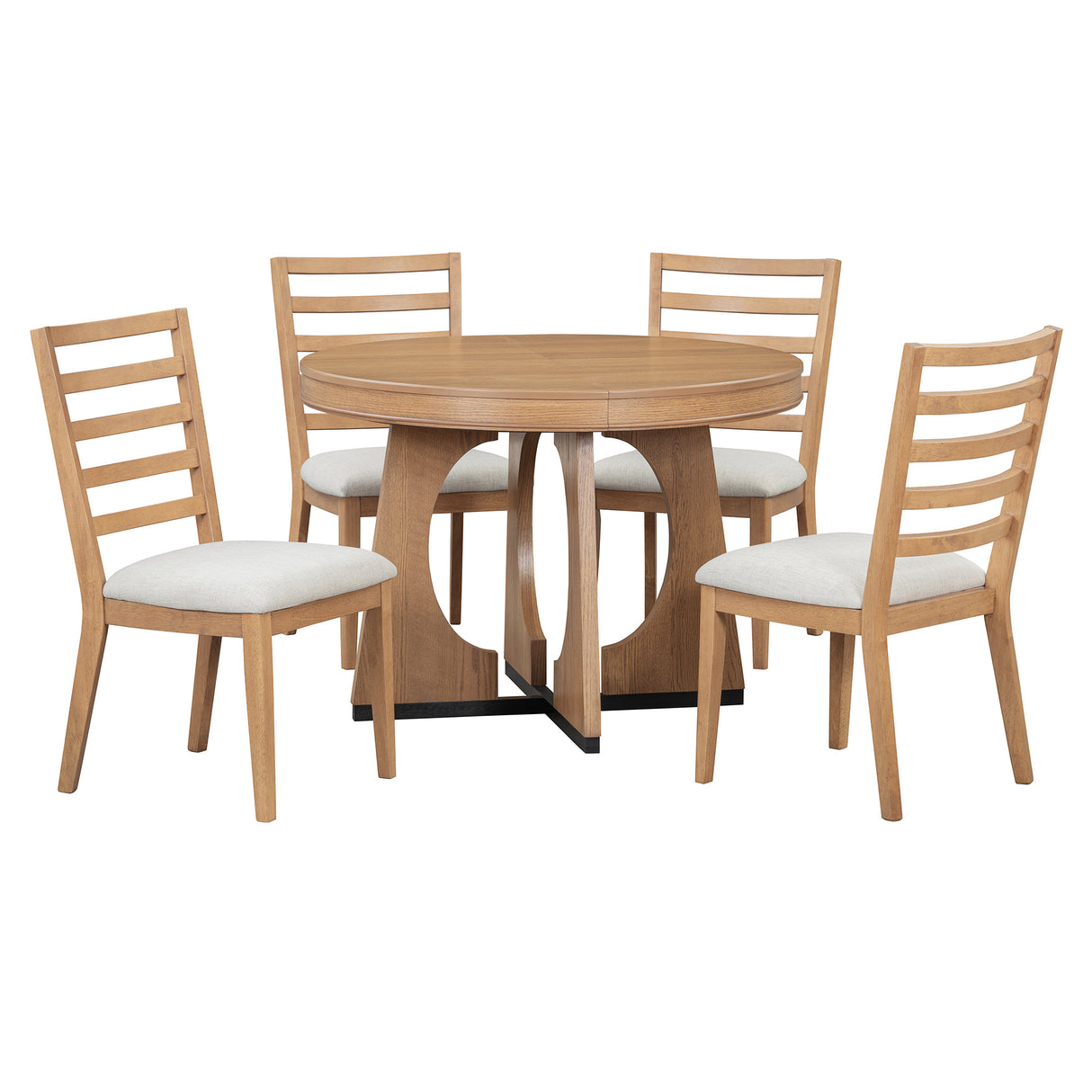 TREXM 5-Piece Dining Set With Table, 16-inch Leaf and 4 Upholstered Chairs (Natural)