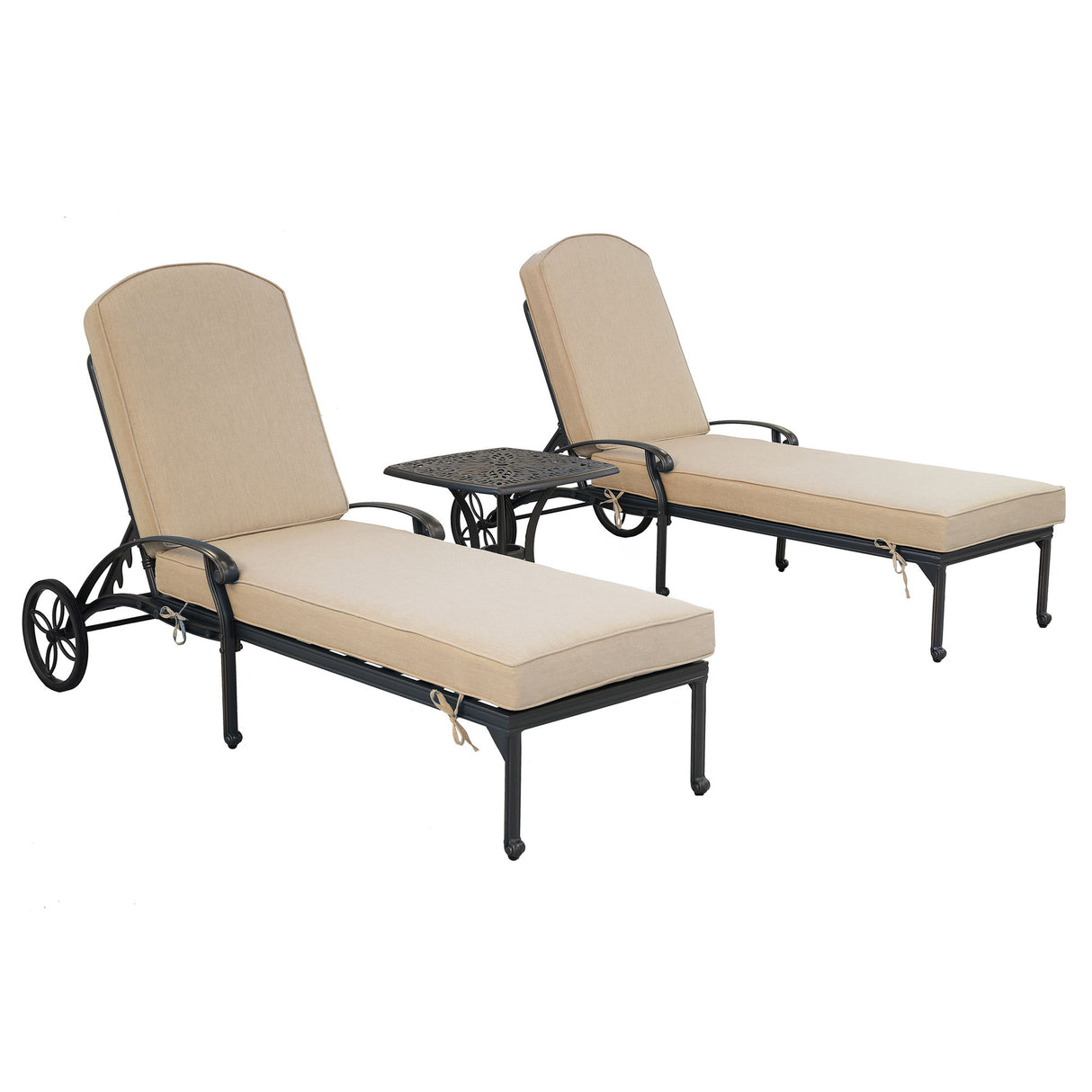 Reclining Chaise Lounge Set With Cushion And Table - Metal