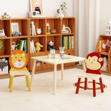 Kids Table And 2 Chairs Set, 3 Pieces Toddler Table And Chair Set, Wooden Activity Play Table Set (Lion&Monkey) - Natural