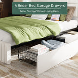 Upholstered Queen Bed with Storage Headboard, 4 Drawers, LED Lights & Charging Station - Beige