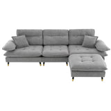 L shape Sectional Sofa with Cloud Chenille Fabric and Ottoman - Gray