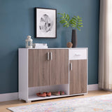 Shoe Storage Cabinet For 17 Pairs, Bedroom Cabinet With Drawer - Doors - White / Dark Taupe