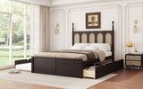 Rattan Platform Bed With With 2 Big Drawers With Trundle