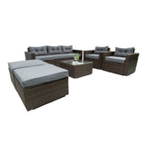 6 Piece Patio Rattan Wicker Outdoor Furniture Conversation Sofa Set With Removeable Cushions And Temper Glass Tabletop - Brown