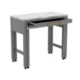 Faux marble Light Gray Counter Height Table with Extension, Drawer and 2 Nested Stools