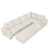 121.3" Modular Sectional Sofa with Two Movable Ottomans,  Beige