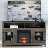 Rustic TV Stand With Electric Fireplace With Storage Cabinet And Adjustable Shelves - Gray