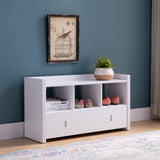 Entryway Shoe Bench, Three Shelves Organizer With Storage Drawer - White