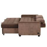 66.5" Upholstered Loveseat With Pull Out Bed, Two Throw Pillows, Dual USB Charging Port and Adjustable Backrest - Brown