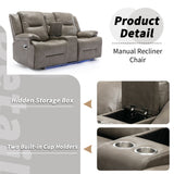 2 Seater Home Theater Recliner Manual Recliner Chair With A Led Light Strip Two Cup Holders And A Storage Box For Living Room