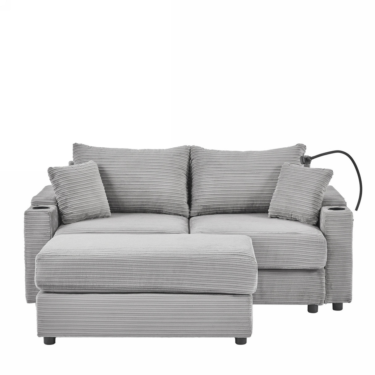 72.8" Modern Style Loveseat with Storage Space, Movable Ottoman, Two USB Ports, Two Cup Holders and Phone Holder - Gray