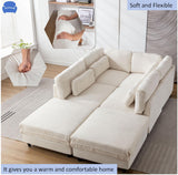 Oversized Modular Fabric Sofa with Pillows and 2 Ottomans - Beige