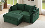 72.8" Modern Style Loveseat with Storage Space, Movable Ottoman, Two USB Ports, Two Cup Holders and Phone Holder - Green