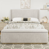 King Size Corduroy Upholstered Bed With 130L Storage Ottoman -  Light Grey