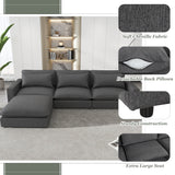 128" Chenille Cloud Sofa with Ottoman, Charging Ports and Three Back Pillows - Grey