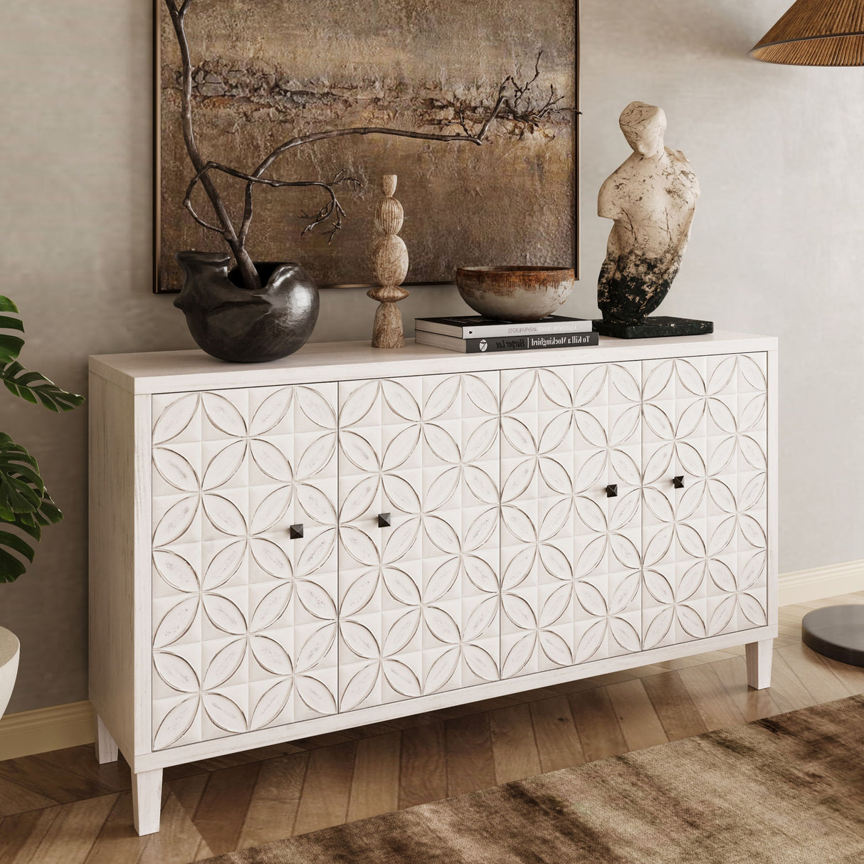 4 Door Accent Cabinet - White Wash