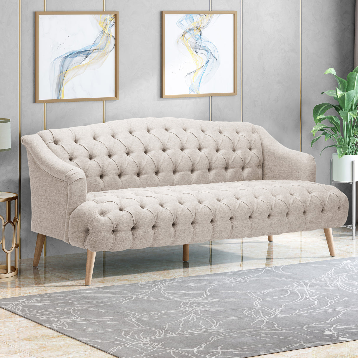 Sturdy Velvet Sofa - Beige