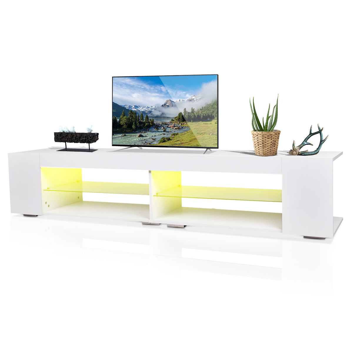 High Gloss LED TV Stand With Storage  - White