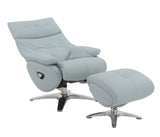 Janella - Top Grain Leather Accent Chair With Swivel & Ottoman - Baby Blue