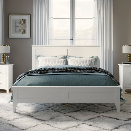 King Platform Bed Modern Solid Wood - White